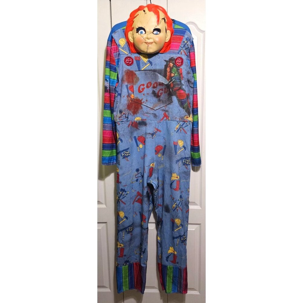Child's Play Chucky Adult Costume Jumpsuit Mask Halloween Movie Disguise L/XL